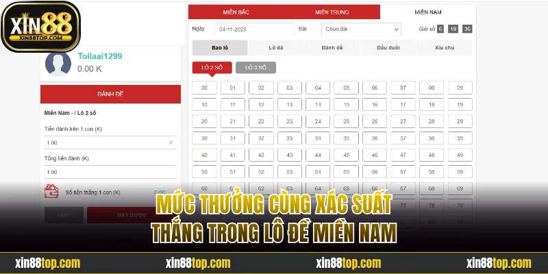 Mức thưởng cùng xác suất thắng trong lô đề miền Nam